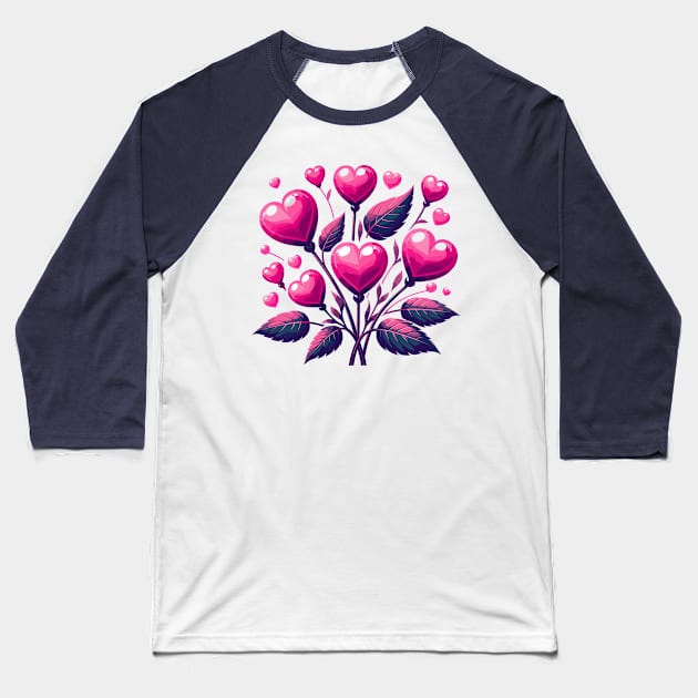 Pink Heart Flowers Baseball T-Shirt by Graceful Designs